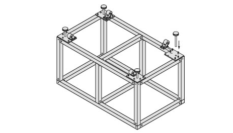 ユニットを逆さまにし、アジャスタ・キャスタを取り付けます。